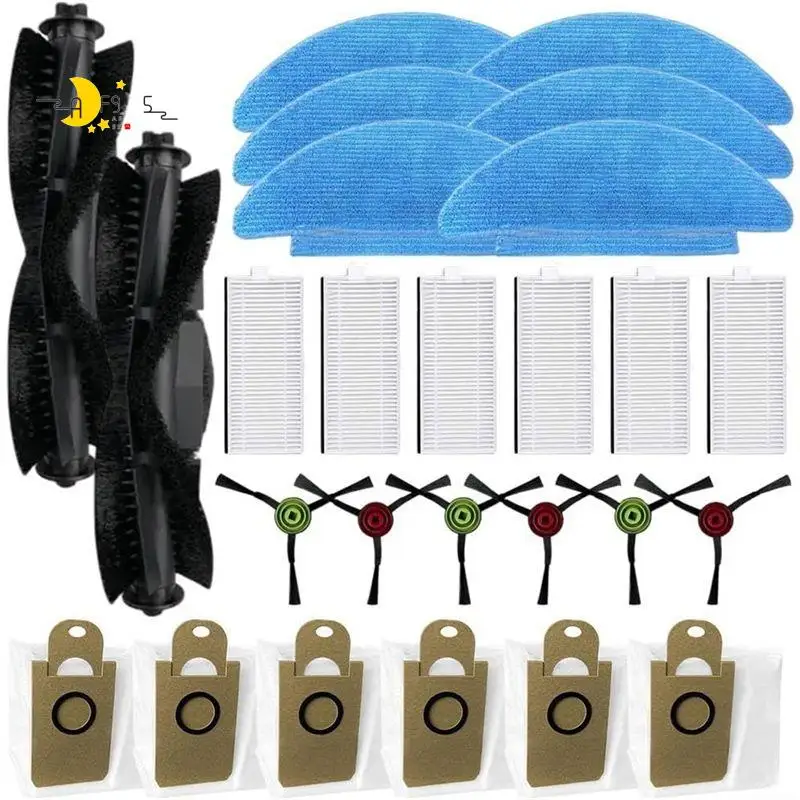 

Запасные части для робота-пылесоса AF95-For Aonus I8 For Honiture Q6-SE: основная и боковые щетки, HEPA-фильтр, салфетка для влажной уборки, мешки для сбора пыли.
