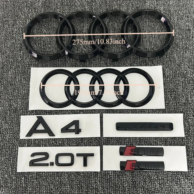 2026 جديد أودي A4 2008-2017 4 حلقة شعار ABS الأسود غطاء السيارة الجبهة الشواية الخلفية الجذع شعار ملصق A4 علامة كوارتو 2.0T سلاين شعار #2