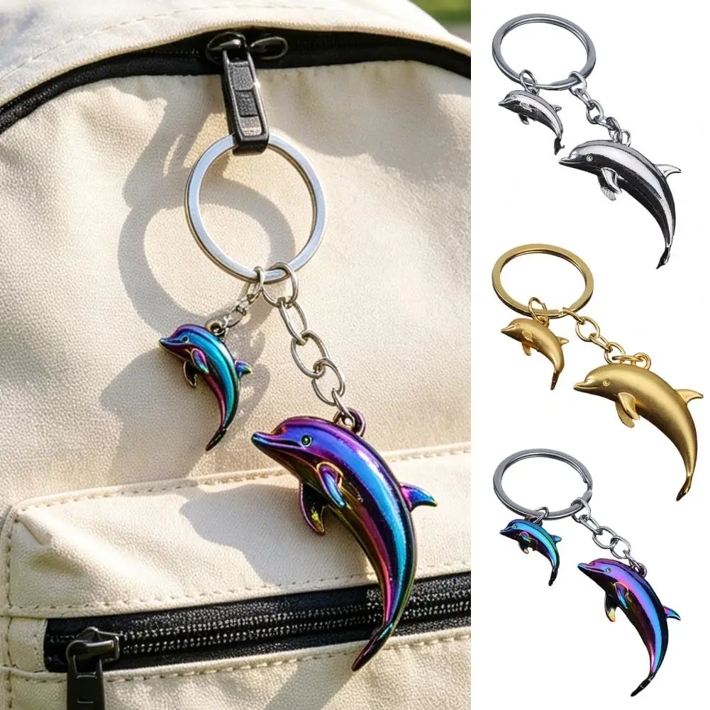 Keychain Pendant Zinc Alloy Dolphin Design Key Chain Easy to Hang Electroplated Metal Key Ring Backpack Car Accessory