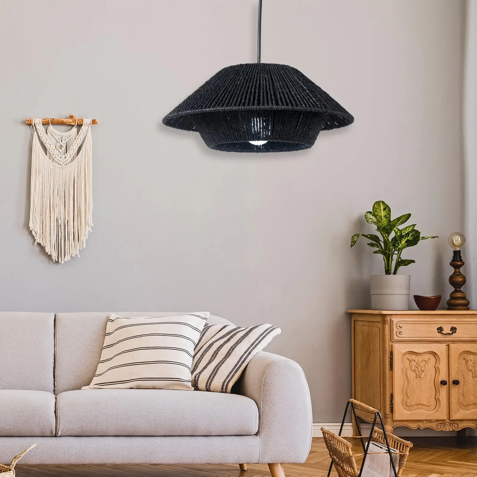 Paper Rope Lamp Shade Handwoven Chandelier Lamp Shade Pendant Light Cage