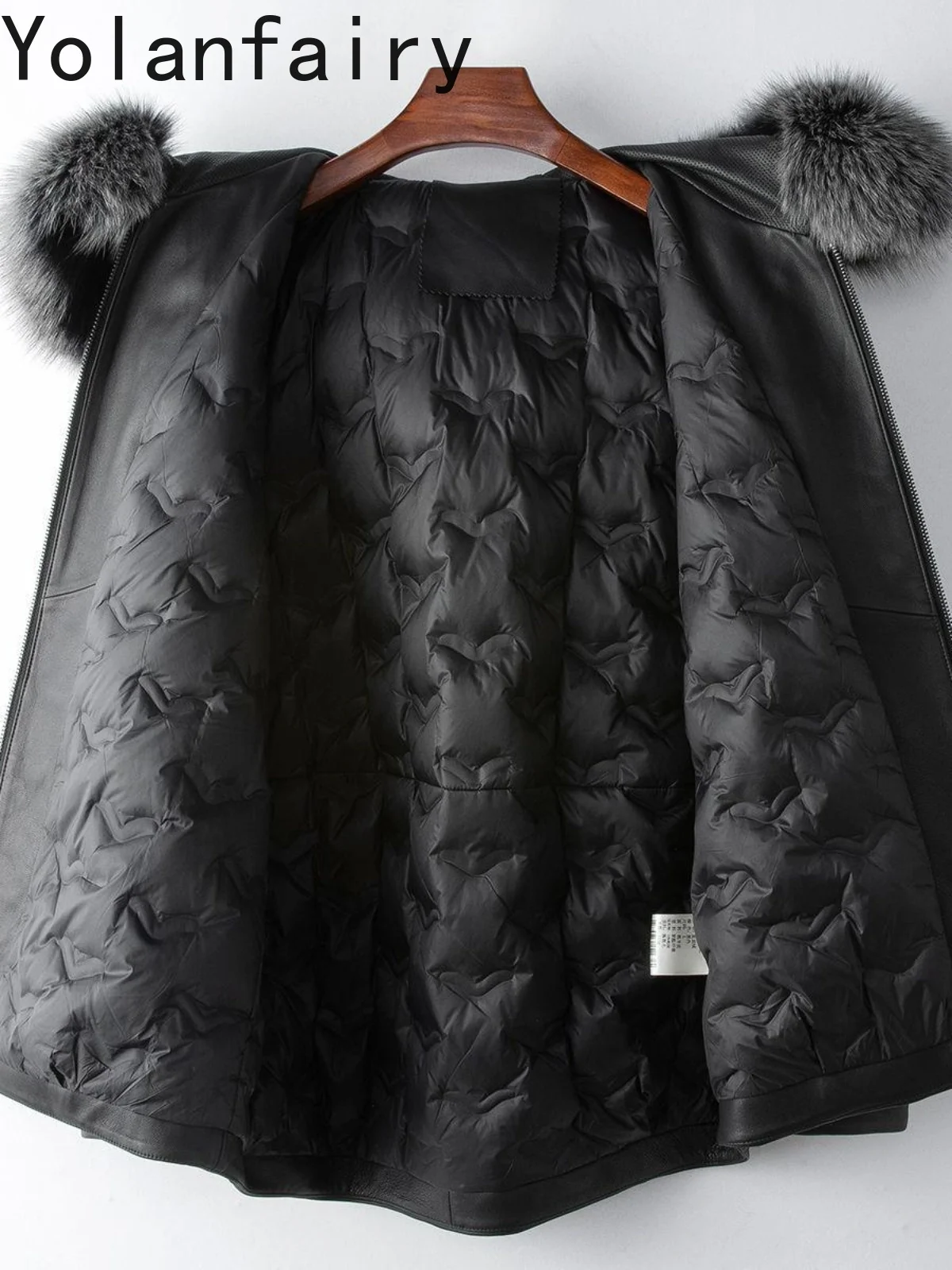 YOLANFAIRY Echte Schaffell Leder Unten Jacke Frau 2025, Winter Warme Gans Unten Mäntel Frauen Mit Kapuze Fuchs Pelz Kragen Puffer Jacken
