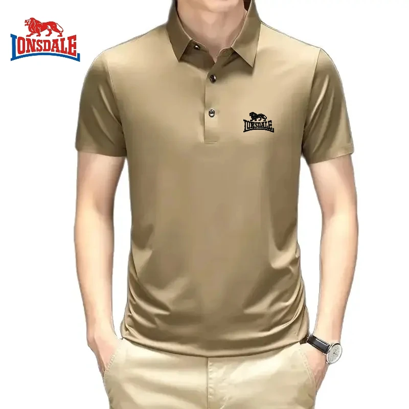 Summer New Embroidered Silk Elastic Short Sleeved Polo Shirt for Men\'s Luxury Trend Fashion Leisure Breathable Cool T-shirt Top