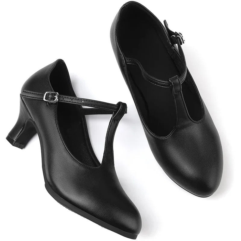 Damen 2'' Charakter T-Riemen Tanz Heels für Erwachsene Ballsaal Latein Salsa Flamenco Tango Schuhe mit verstellbarer Schnalle Tanzschuhe