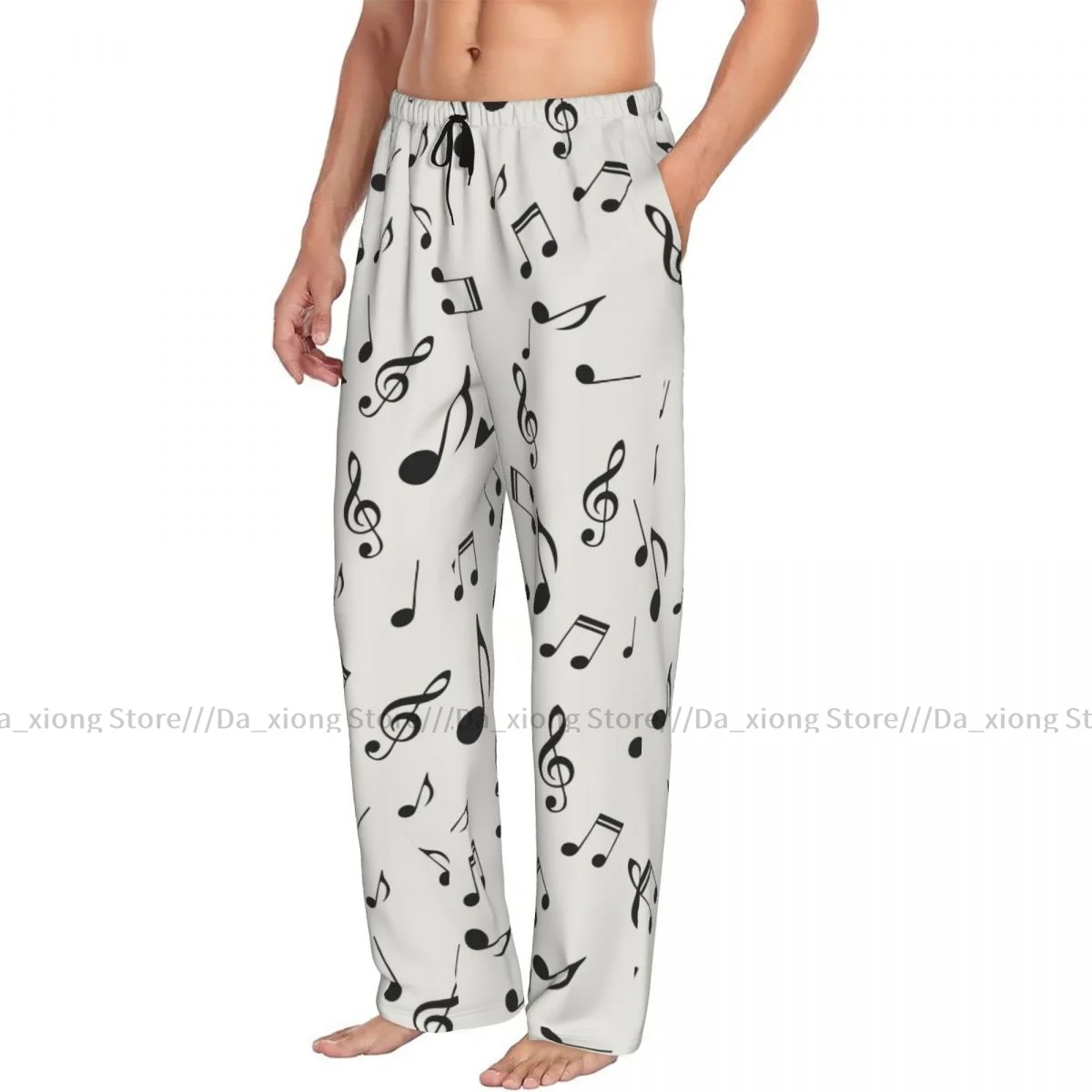 Ropa de dormir para hombre, pantalones de dormir sueltos, pijamas con notas musicales, pantalones largos de salón, ropa de casa informal