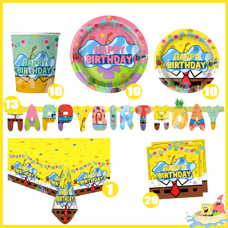 Cartoon Spongebobs Verjaardagsdecoratie Snoepzakjes Ballonnen Feest Gunsten Tafelkleden Cup Plate Baby Shower Benodigdheden