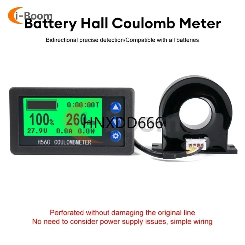 9V-100V Battery Capacity Meter with Hall Sensor, Coulomb Tester, Voltmeter, and Ammeter Display