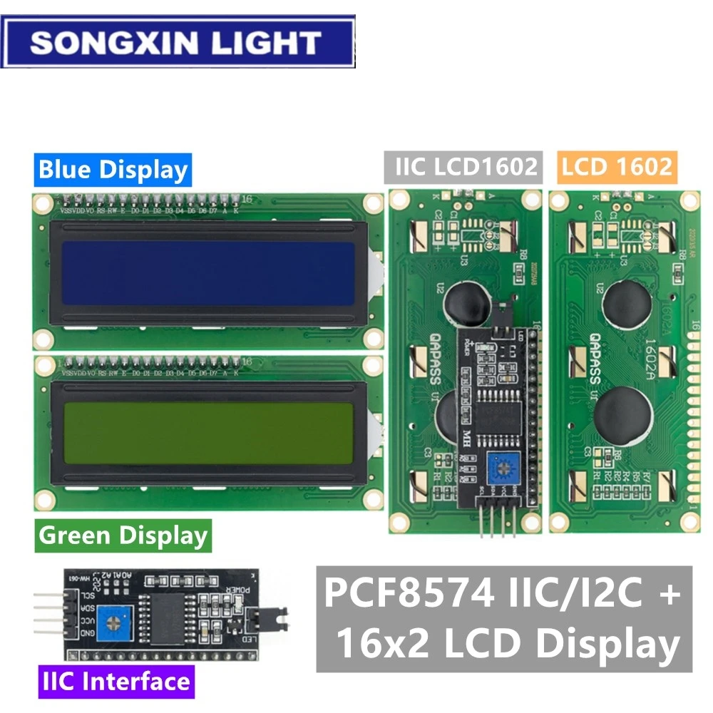 LCD1602 1602 LCD Module Blue / Yellow Green Screen 16x2 Character LCD Display PCF8574T PCF8574 IIC I2C Interface 5V for arduino