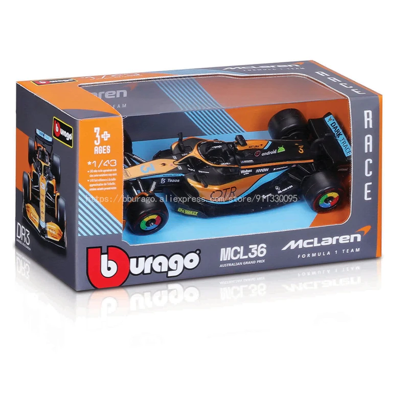 Bburago 1:43 2022 F1 McLaren MCL36 #3 Daniel Ricciardo #4 Lando Norris Alloy Luxury Vehicle Diecast Cars Model Toy