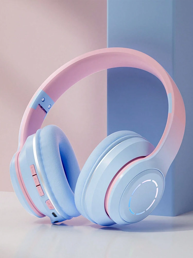 Luminous gradient color headset wireless headphones, gaming game noise reduction wireless headset, long battery life.