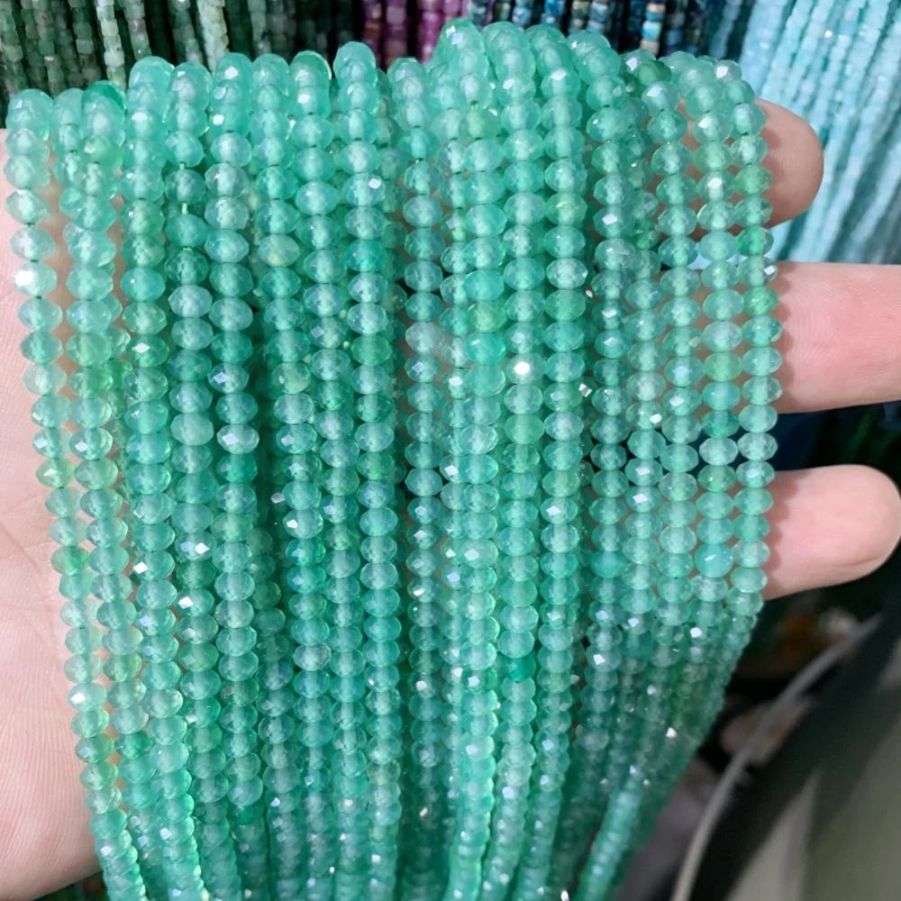 Cuentas sueltas facetadas de turmalina, Ágata verde Natural, turmalina, turquesas, fluorita, fabricación de joyas, collar y pulsera, 3x4mm