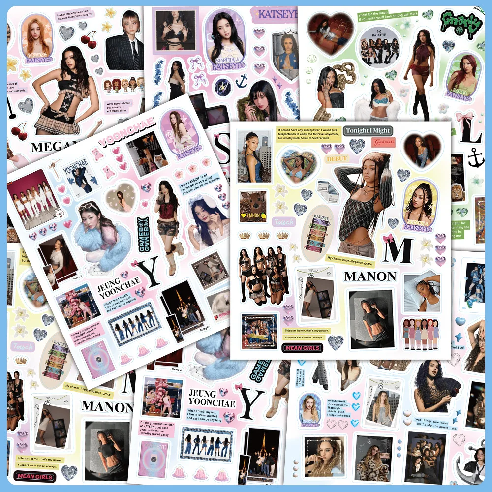 Neue Sechs Blatt Aufkleber KATSEYE K-Pop Collage-Material Ausgeschnittene Aufkleber DIY Journal Wasserfeste Mini-Abziehbilder Scrapbook-Dekoration Geschenk