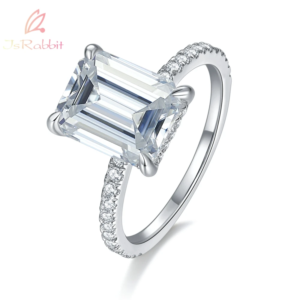 

IsRabbit 18K Gold Plated Emerald Cut 4CT All Moissanite Diamonds Anniversary Ring 925 Sterling Silver Fine Jewelry Drop Shipping