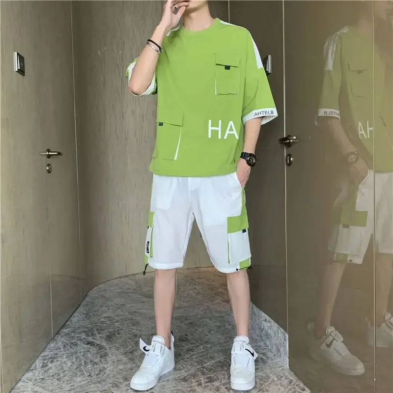 Sports Suits Alphabet Men\'s Clothing Sweatpants Top Grey Shorts Sets Jogging T Shirt Man Sweatshirt Tracksuit Kpop 2024 Trend Xl