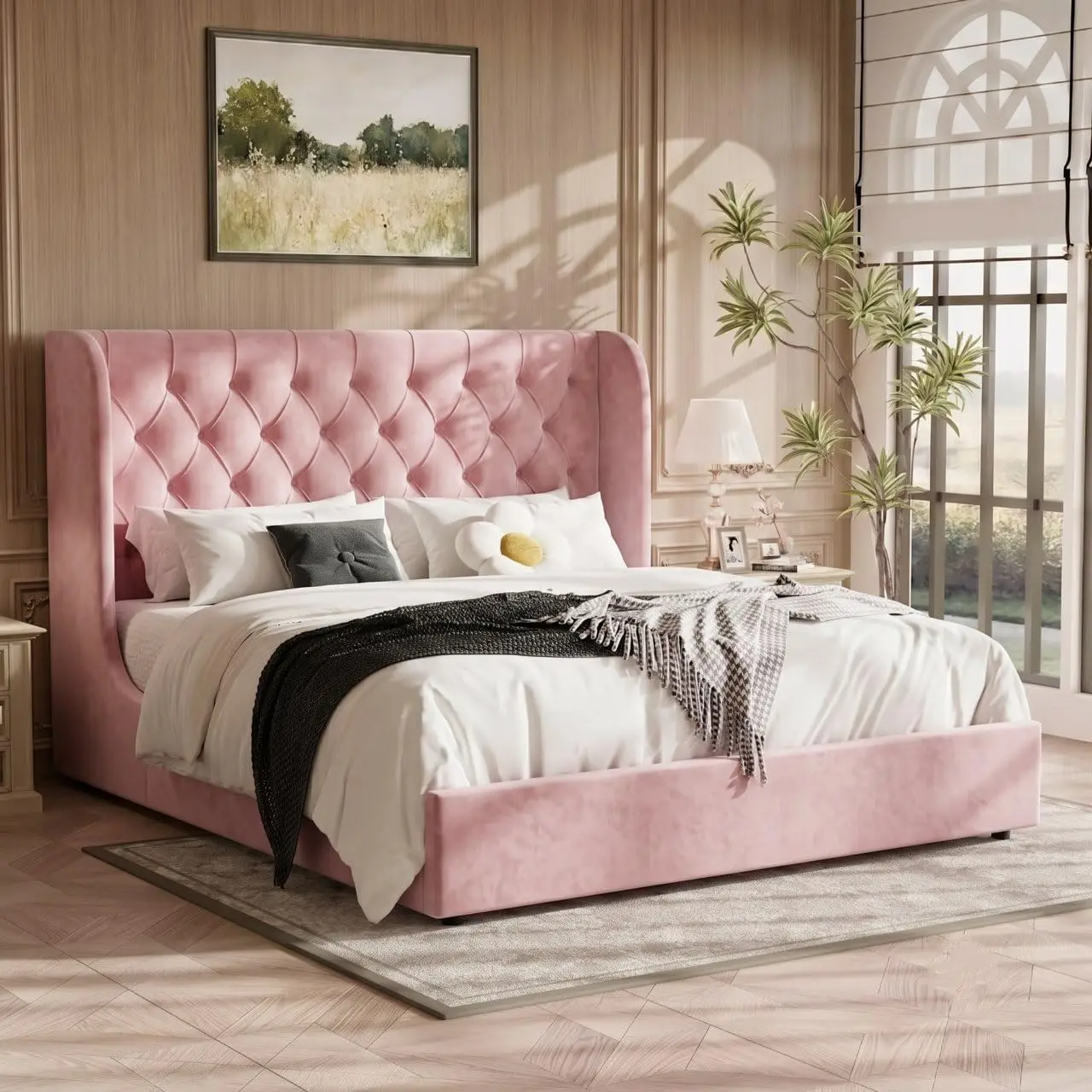 Upholstered Platform Bed With Headboard King Size, Customized image 2