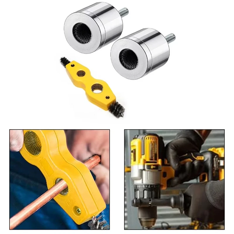 Limpiador de tubos de cobre AD23 con cepillo de batería 4 en 1, doble para taladro, tubo de limpieza de plomería, accesorios de cepillo de batería