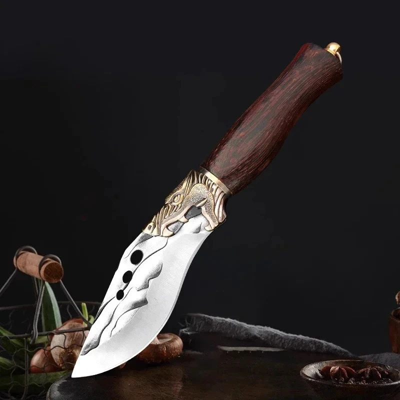 Boning Knife Wood Handle Chef Slicing Knife Vegetables Fruit Paring Fish Knife Forged Meat Cleaver Butcher Knife with Sheath