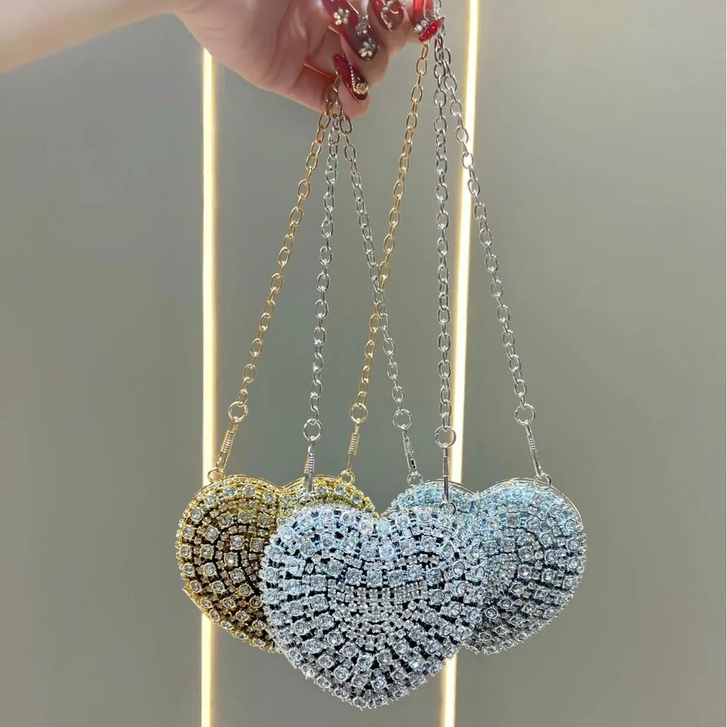 Fashion Pearl Heart Bag Beaded Crossbody Purse Women Elegant Chain Shoulder Clutch Evening Party Wedding Handbag Birthday Gift