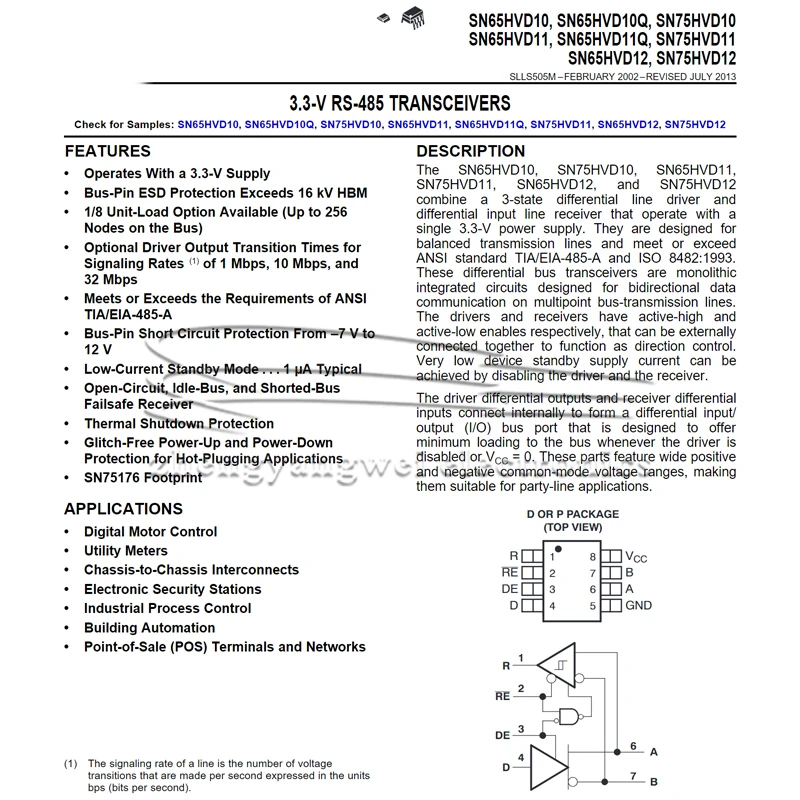 SN65HVD10DR silk screen VP10 SOP-8 3.3V 2PCS RS-485 RS-422 chip transceiver