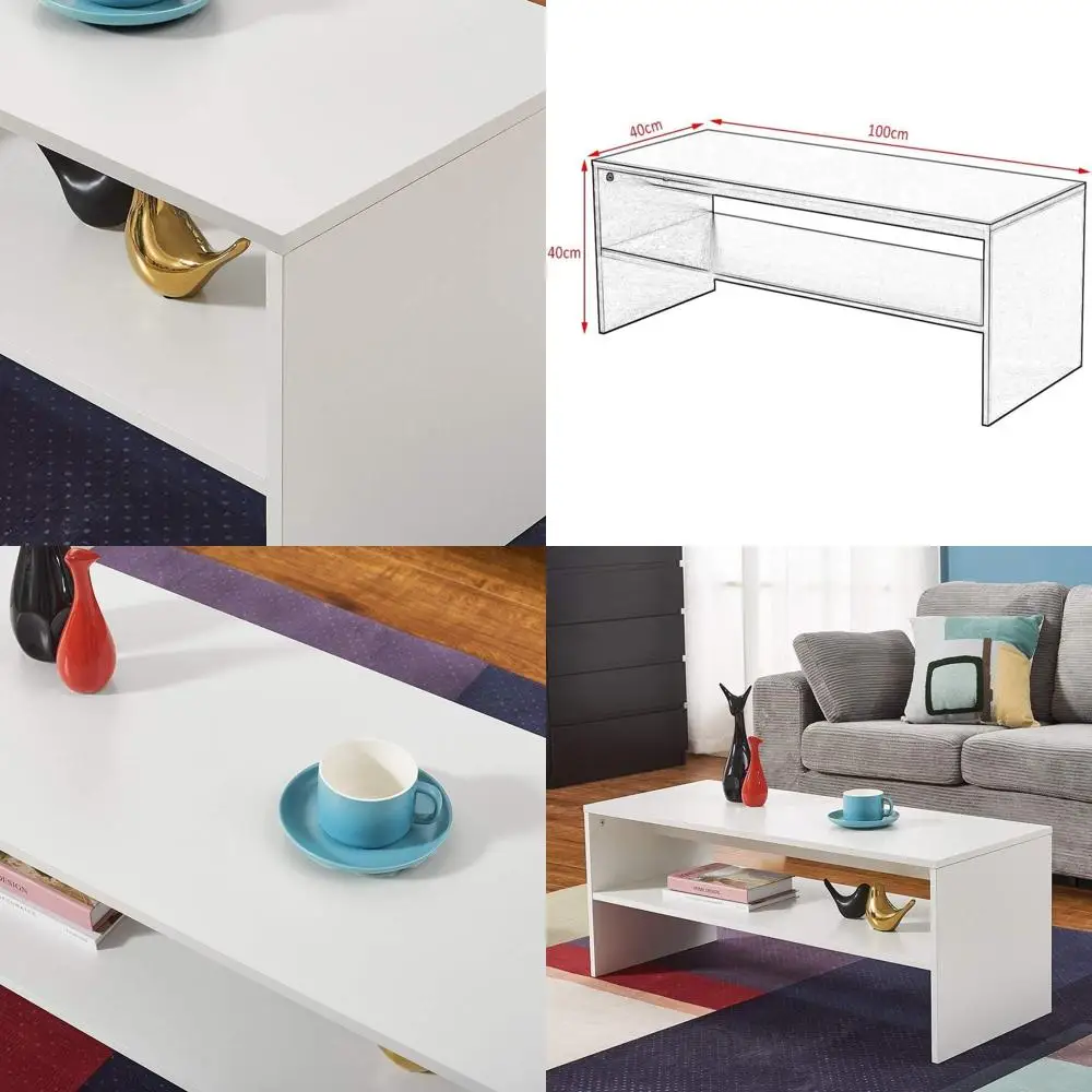 

Белый двухъярусный журнальный столик, простой приставной столик для дивана, акцентная мебель для гостиной и офиса, 39.4 x 15.7 x 15.7