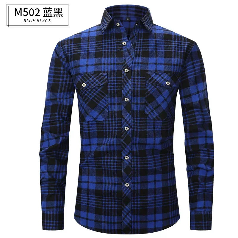 

Eurocode 2023 New Social Autumn/Winter Red Brushed Plaid Cotton Long Sleeve Men's Shirt Business Casual Fashion No Iron