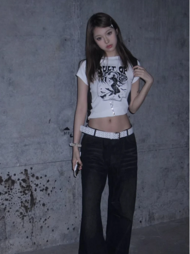 المرأة الصيف موضة القوطية الشرير تي شيرت سليم خمر طباعة الشارع الشهير بلايز Y2k الجمالية تي شيرت على طراز هاراجوكو اليابانية الكورية #2