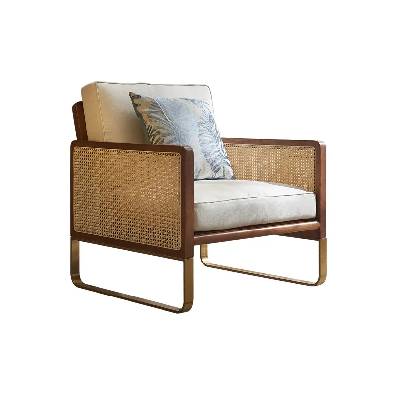 

Nordic retro rattan sofa chair hotel cafe reception meeting designer solid wood single leisure chair