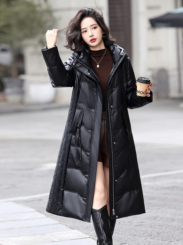 Haining casaco de inverno feminino de comprimento médio eepskin genuíno, casaco de pele de tamanho grande