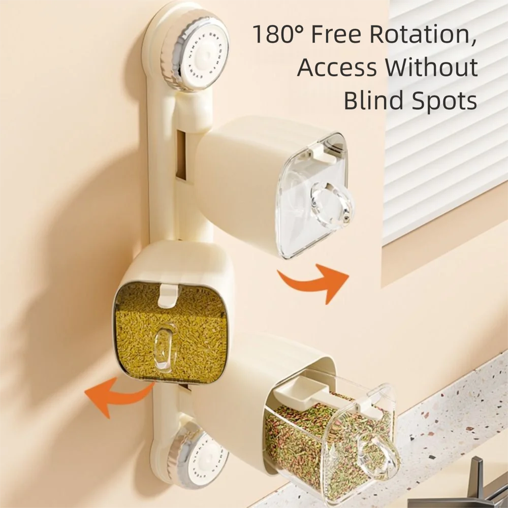 

Rotating Suction Cup Seasoning Box Punch Free Dust-proof Seasoning Jar with Spoons Moisture-proof