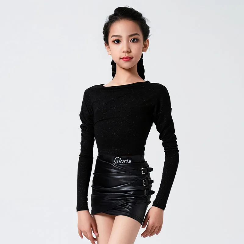 

Black Latin Dance Top Girls Practice Skit Samba Performance Costume Cha Cha Stage Clothing Rumba Competition Suit Dancewear 1441