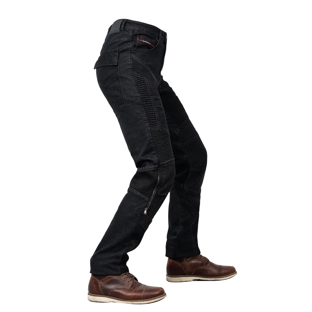 Pantalones de motocicleta para hombre, pantalones vaqueros de verano, pantalones de ventilación de malla, pantalones transpirables, circunferencia del pie, equipo de protección duradero negro