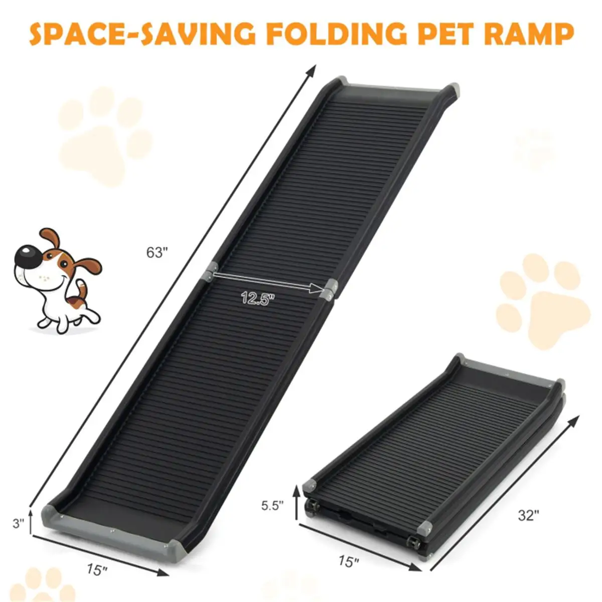 63 Pet Ramp - Portable Folding Dog Ramp with Steel Frame for Easy Access & Safety