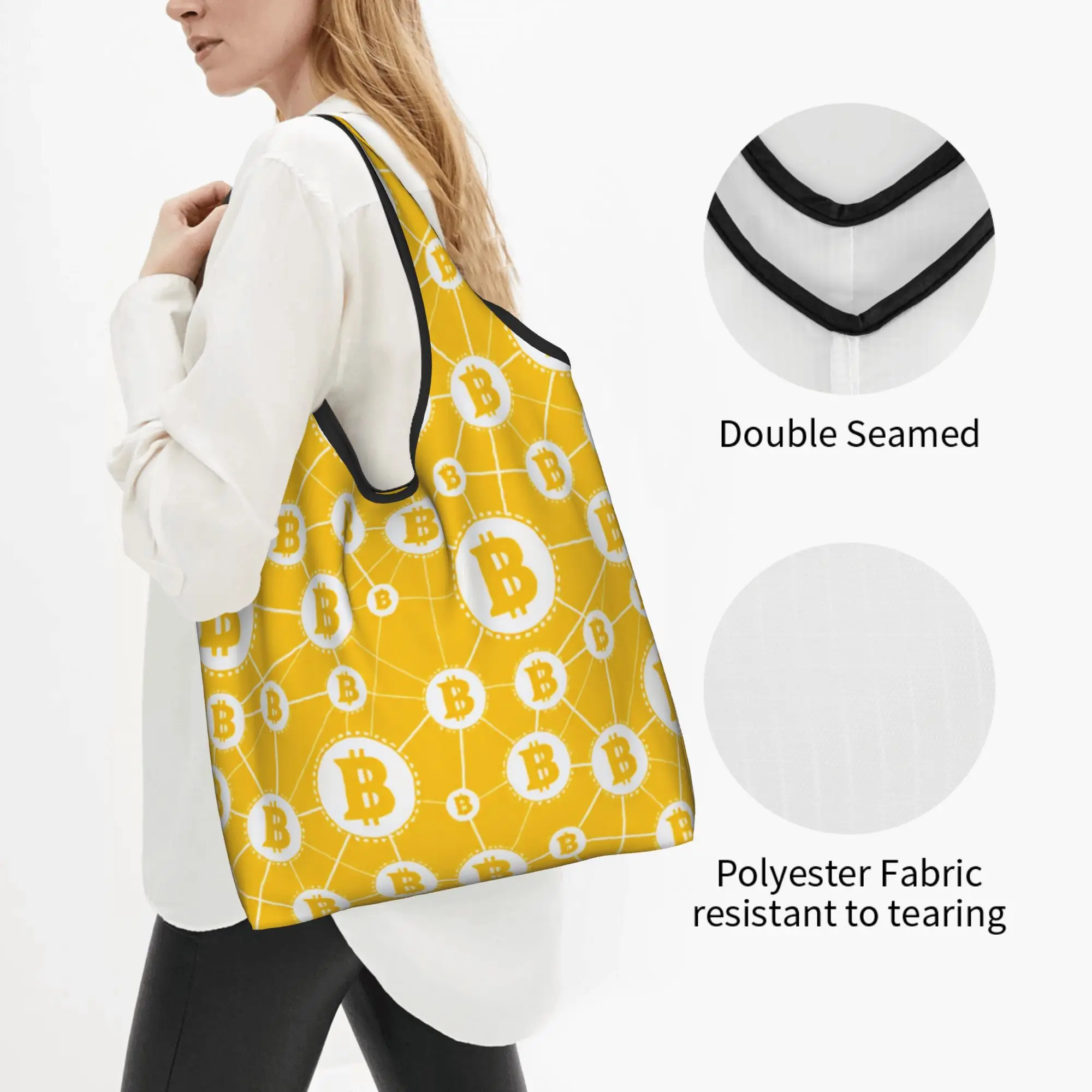 Crypto Virtual Currency Bitcoin Groceries Tote Shopping Bags Women Kawaii  Shopper Shoulder Bags Big Capacity Handbag