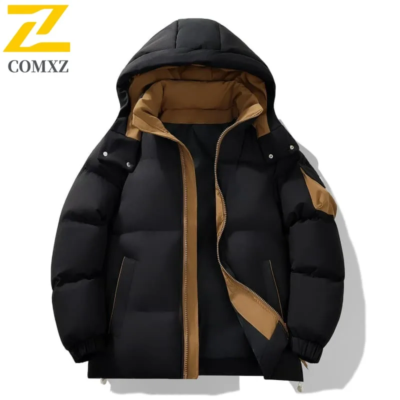 ​Men Thermal Cotton Jacke Winter Fashion Windproof Waterproof Solid Color American Style Casual Parka Multi-Pocket Outdoor Coat​