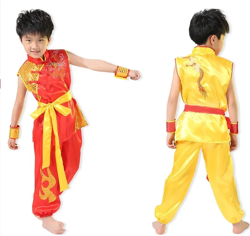 Kindervechtsportvoorstellingen Privé Dragon Totem Tai Chi Pak Kinderen Dans Kostuums Chinese Traditionele Kostuums