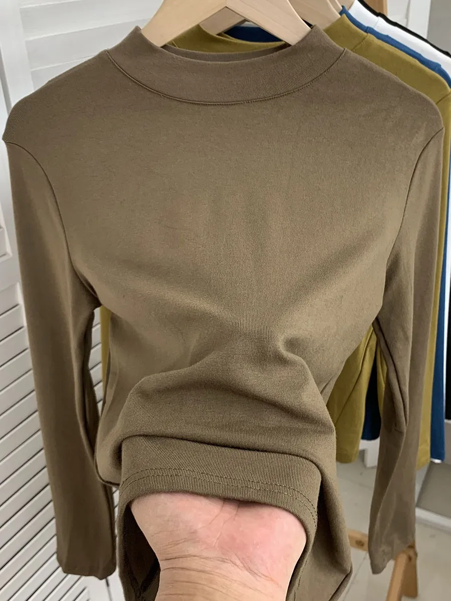 

Женская футболка с длинным рукавом и полувысоким воротником для похудения, больших размеров, для ношения под одеждой, в корейском стиле, для повседневной носки