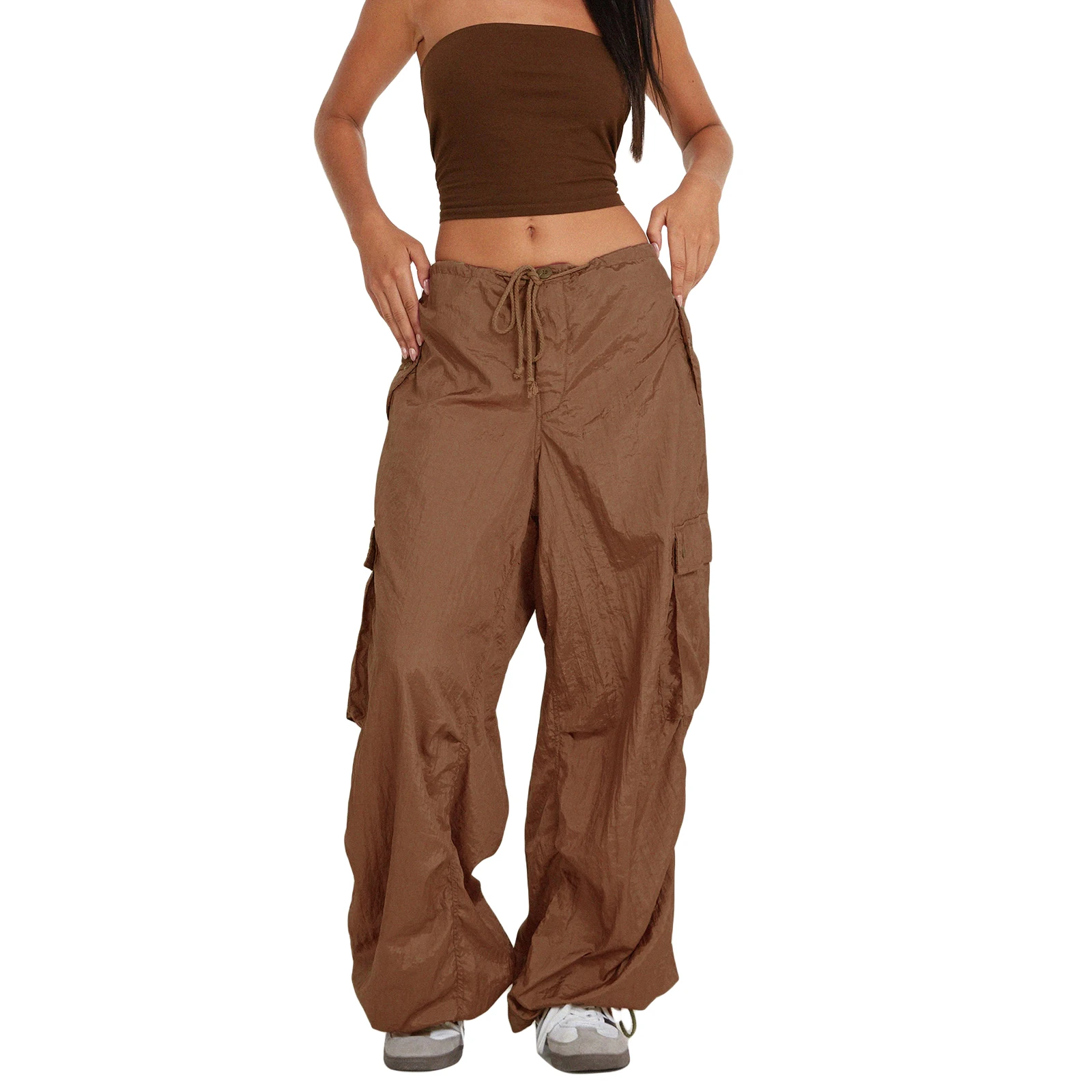 

Loose Straight Fit Casual Streetwear Pants Fashion Men's Women's Pants Low Waist Drawstring Strap Multi Pocket Design