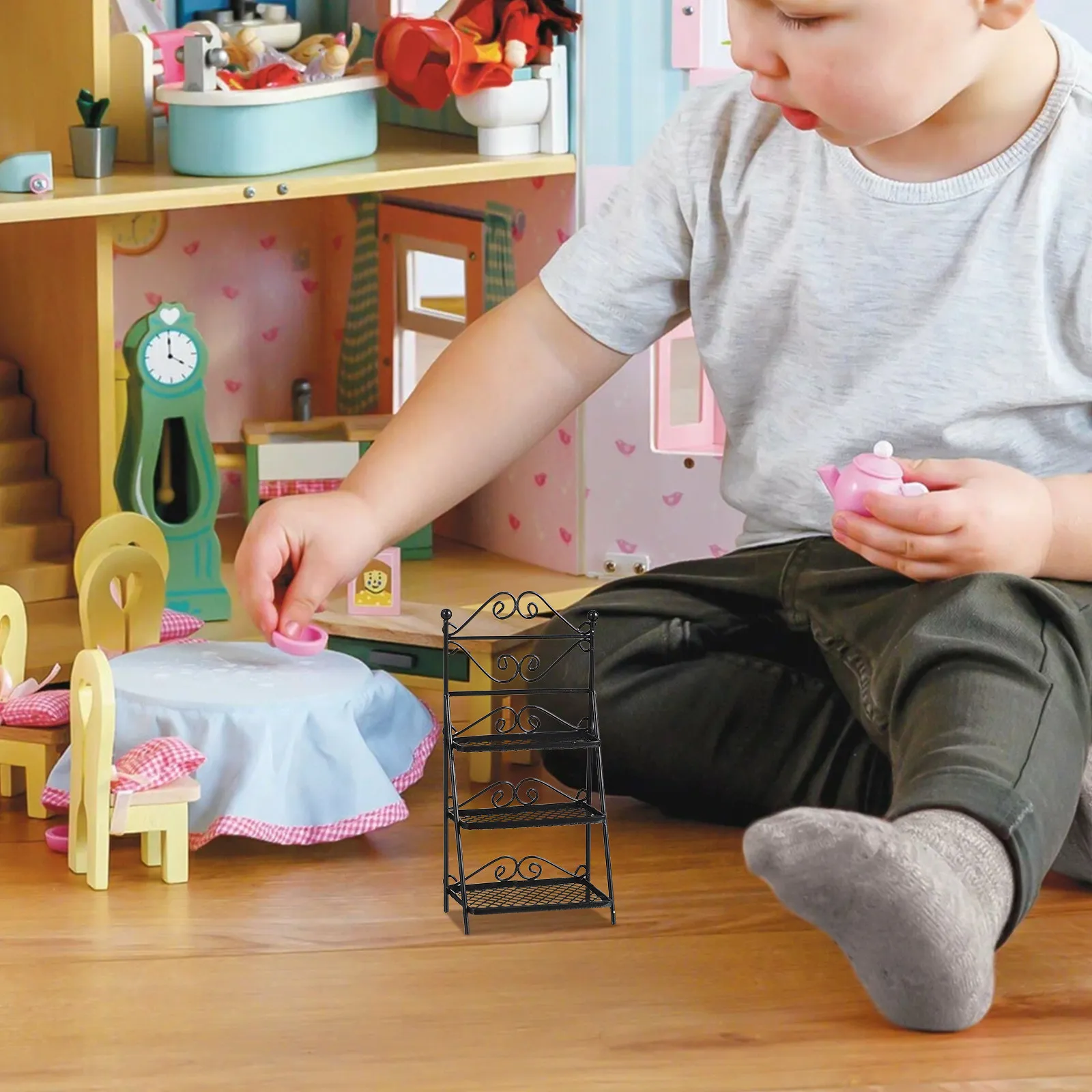 

Mini House Flowerpot Shelf Small Balcony Display Rack Dollhouse Furniture Miniature Accessory Mini Plant Stand