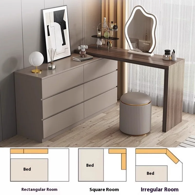 طاولة زينة حديثة وبسيطة لغرفة النوم، خزانة بجانب السرير فاخرة قابلة للسحب، درج متكامل، شقة صغيرة، مكياج بالباطل