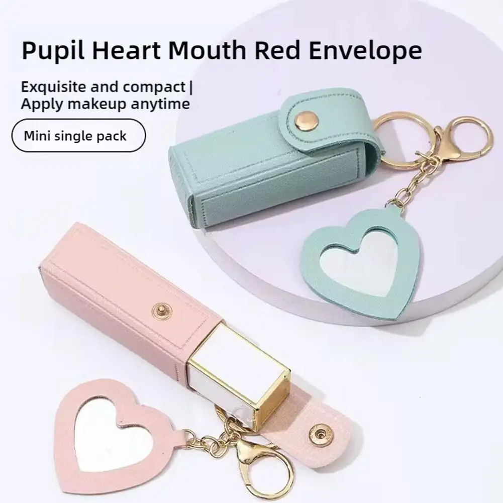 Lipstick Bag Mini Lipstick Bags Keychain PU Leather Lipstick Lip Gloss Holder Outdoor Portable Heart Keyrings Gifts Accessory
