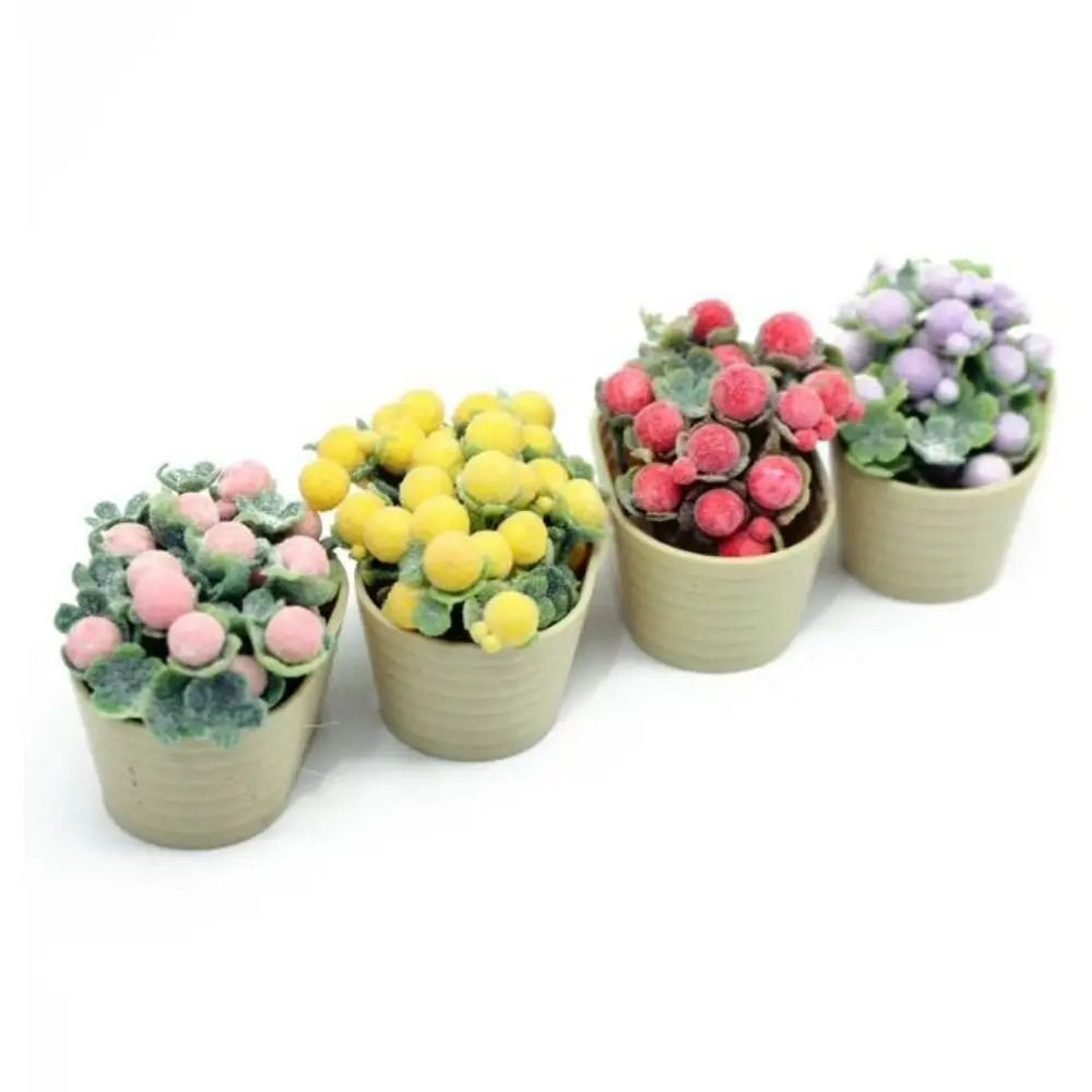 1/12 ドールハウスシミュレーション植物ミニチュア 4 色花植物鉢植えミニ緑葉植物ドールハウスミニホームデコレーション