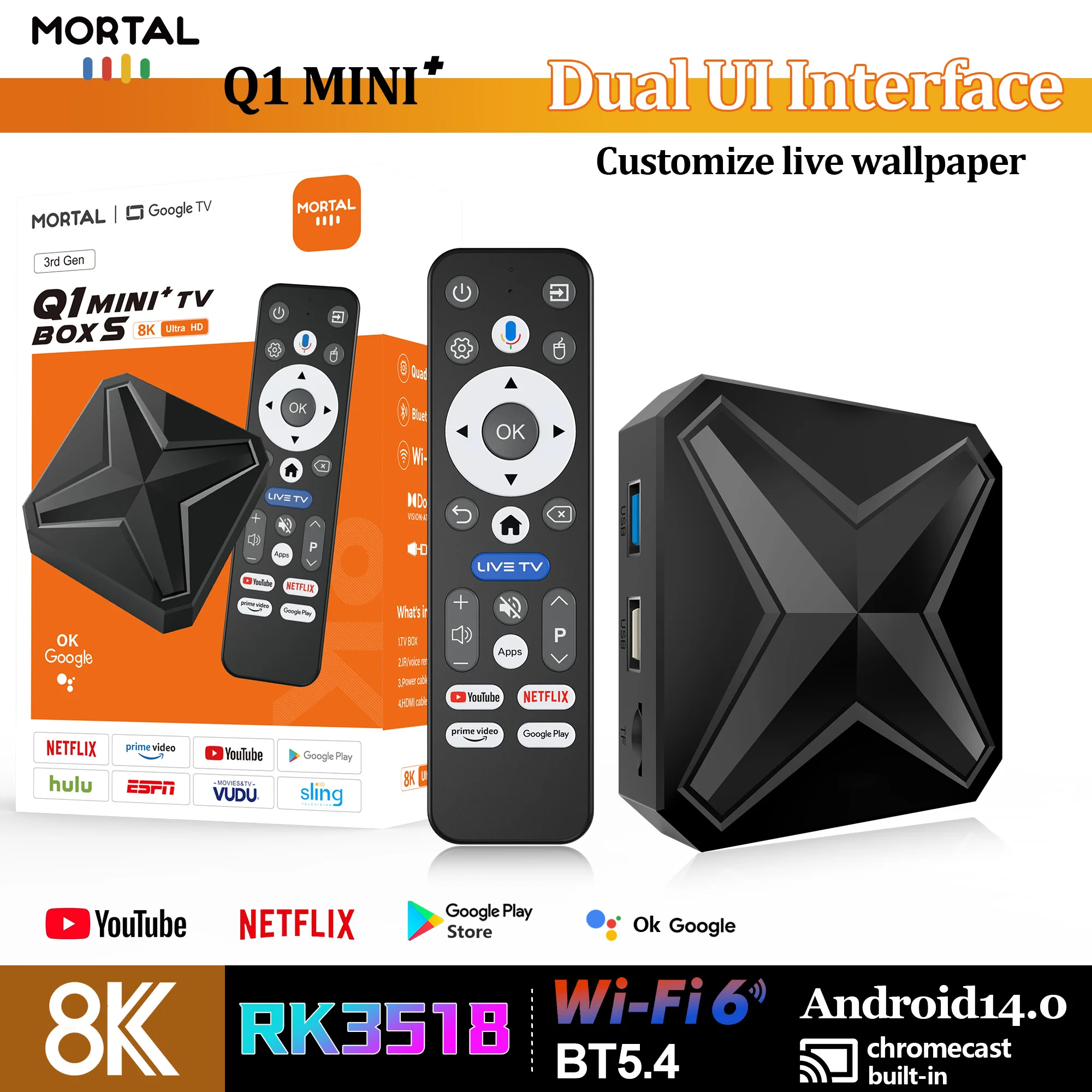 2025 جديد Q1 MINI + Smart Android 14 TV Box Dual UI واجهة WIFI 6 8K HDR USB3.0 Global Mini Set Top box شحن سريع