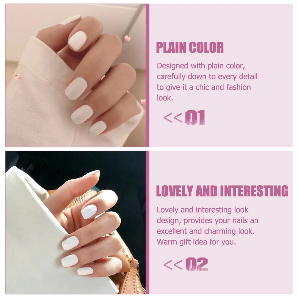 

White Nail Tips 2 Boxes Fake Nails Plain Color White Covers Resin Patches DIY Manicure Supplies Nail Art Tools