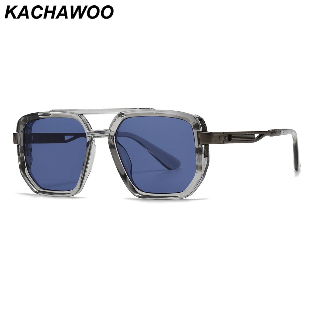 

Солнцезащитные очки Kachawoo в квадратной оправе, женские солнцезащитные очки с двойной оправой UV400, ретро-очки для мужчин, для вождения на открытом воздухе, в европейском стиле, серо-синие