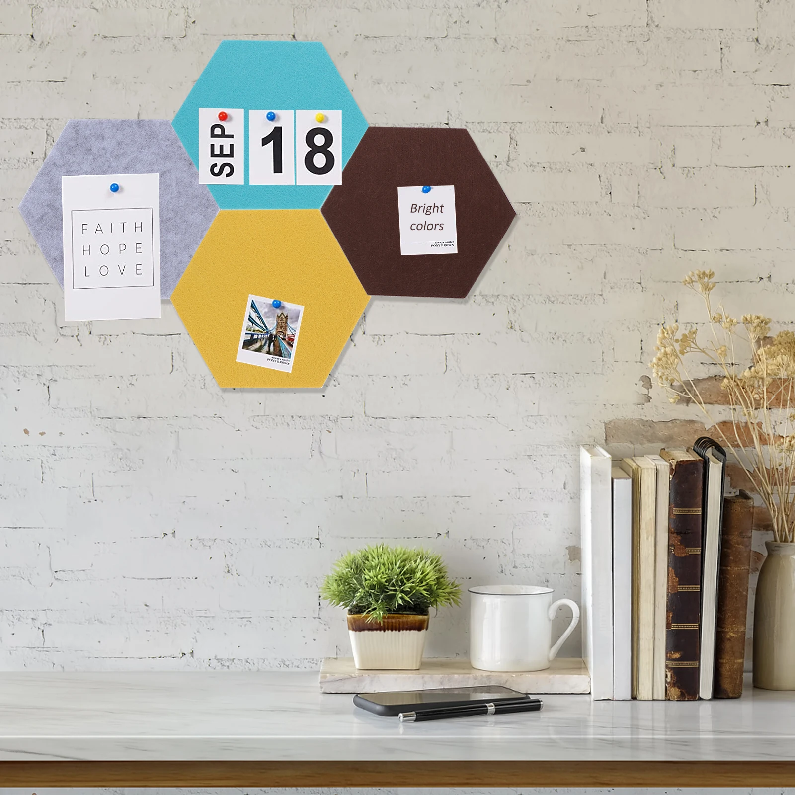 

8Pcs Colorful Felt Bulletin Board Hexagon Wall Memo Board Display Art Board