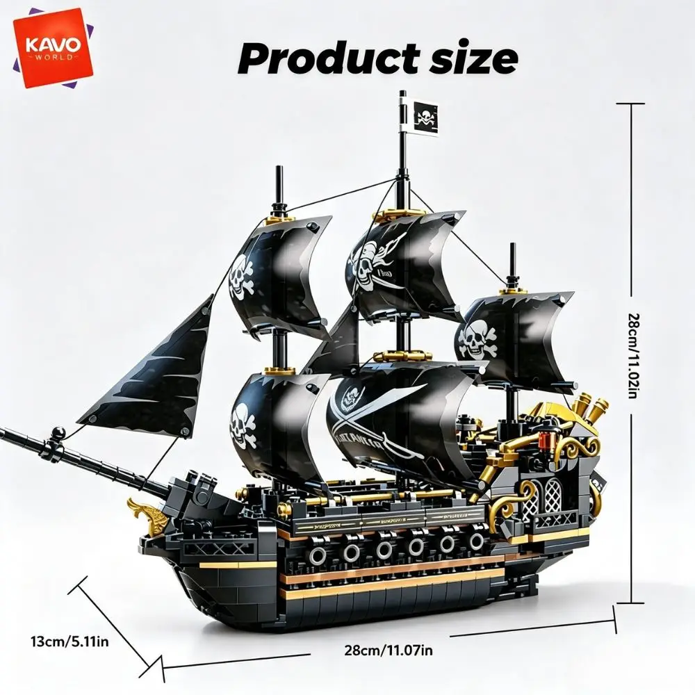 KAVOWORLD 801pcs 1799 Classic Black Sail Pirate Ship Toys Building Blocks Model with Display Stand Large Buccaneer Vessel Boat Brick Kit Corsair Boat Construction Toy Set Collectible DIY Assembly Toy for Desk Decor Christmas Halloween Gift for Adults Teen view 2