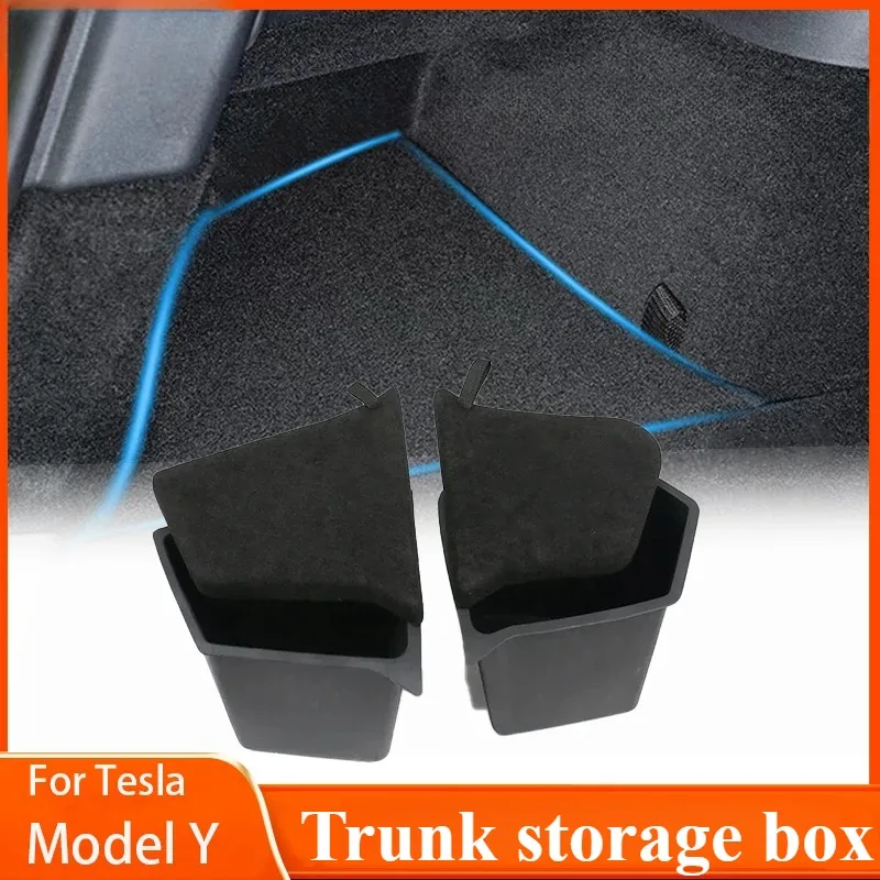 For Tesla Model Y Trunk Organizer Side Storage Box Boot Organiser Flocked Mat with Carpet Lip 2025 2024 2023 2022 Accessories