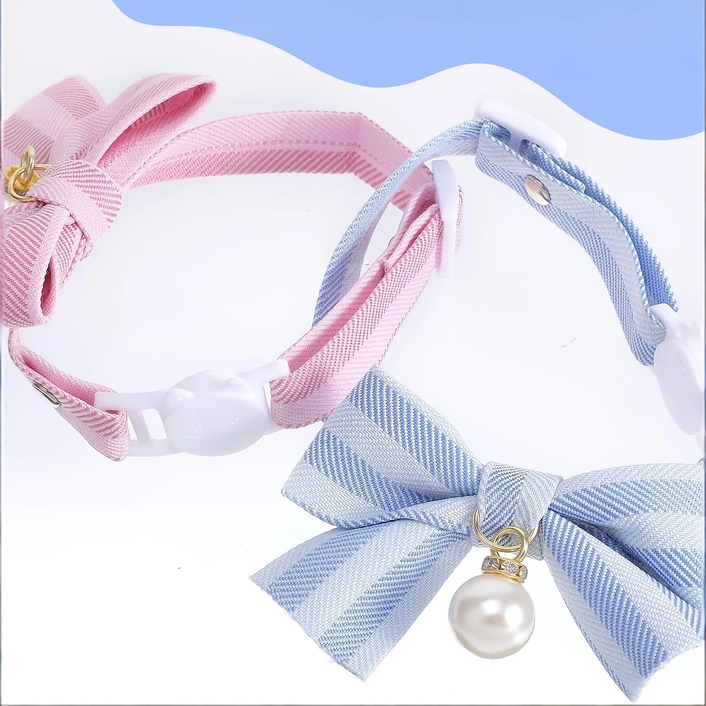 1 Stück Abreißbares Katzenhalsband mit Schleife, Perlenverzierung, Rosa-Blaues Schleifenhalsband für Katzen und kleine Hunde, Sicherheits-Halsaccessoire für Haustiere – Detail 6