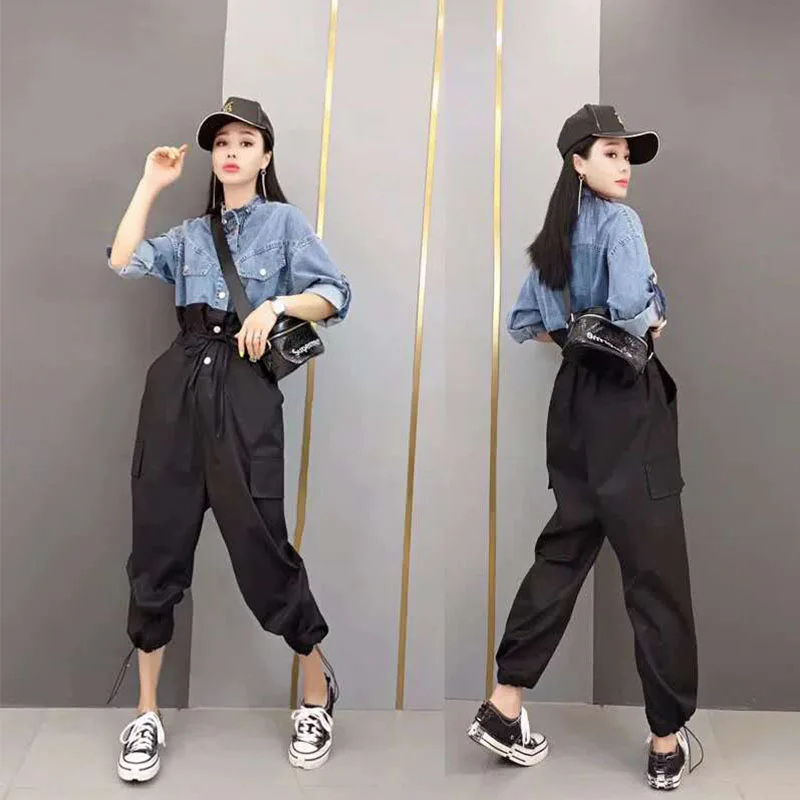 

Модный джинсовый комбинезон с высокой талией для женщин: премиум-класс, весна-осень, новинка, стильный, трендовый, цельный костюм с длинными брюками