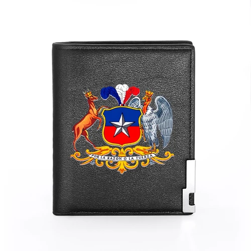 Imagen 2 del producto Cartera De cuero con estampado De tema De insignia De Chile clásico para hombres y mujeres, billetera De cuero, tarjetero Delgado, monederos cortos