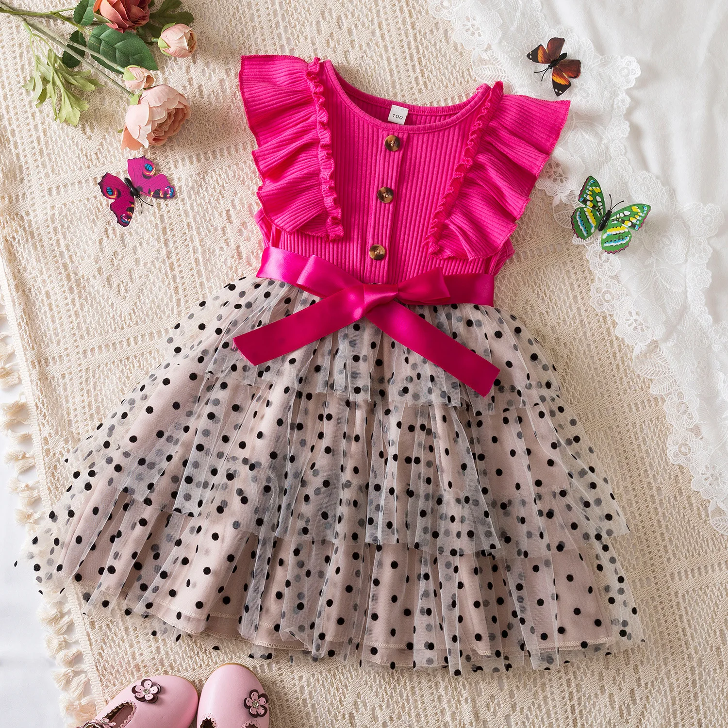 New Summer Girls Dress Style Slip Dress Splicing Cake Skirt for Kid 1To 6 Years Old Boho Beach Fashionable Princess Dress